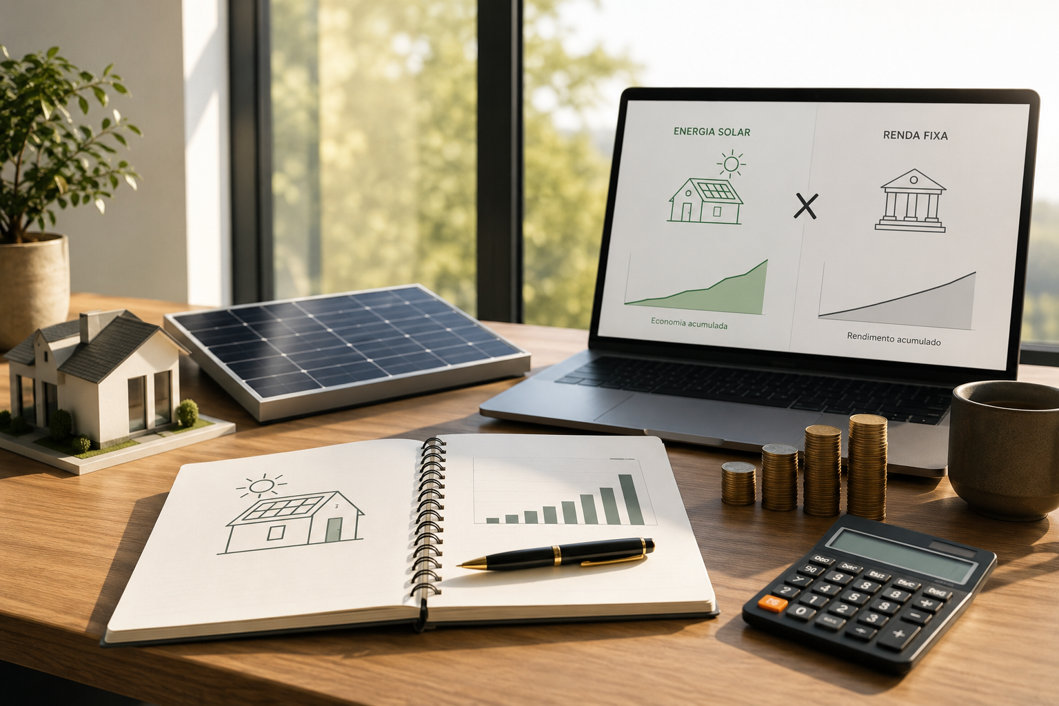 Investir em energia solar ou deixar o dinheiro rendendo em renda fixa? A comparação é válida, mas tem armadilhas dos dois lados. Este artigo mostra como fazer a conta de forma honesta.